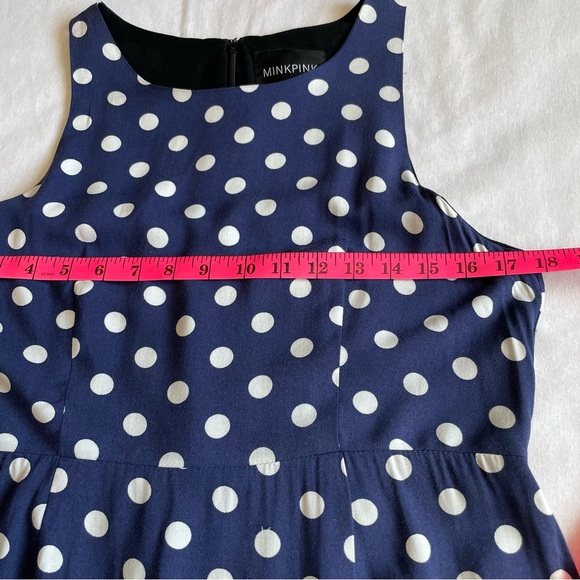 MINKPINK Women’s Blue with White Polka Dots Dress. Scalloped hem. 100% Viscose - Picture 7 of 14